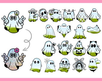 Ghost Canva Frames Pt. 3, Cute Trendy Spooky Editable Canva Templates, Halloween Clipart, Make Your Own Ghost PNG File, Floral Ghost Clipart