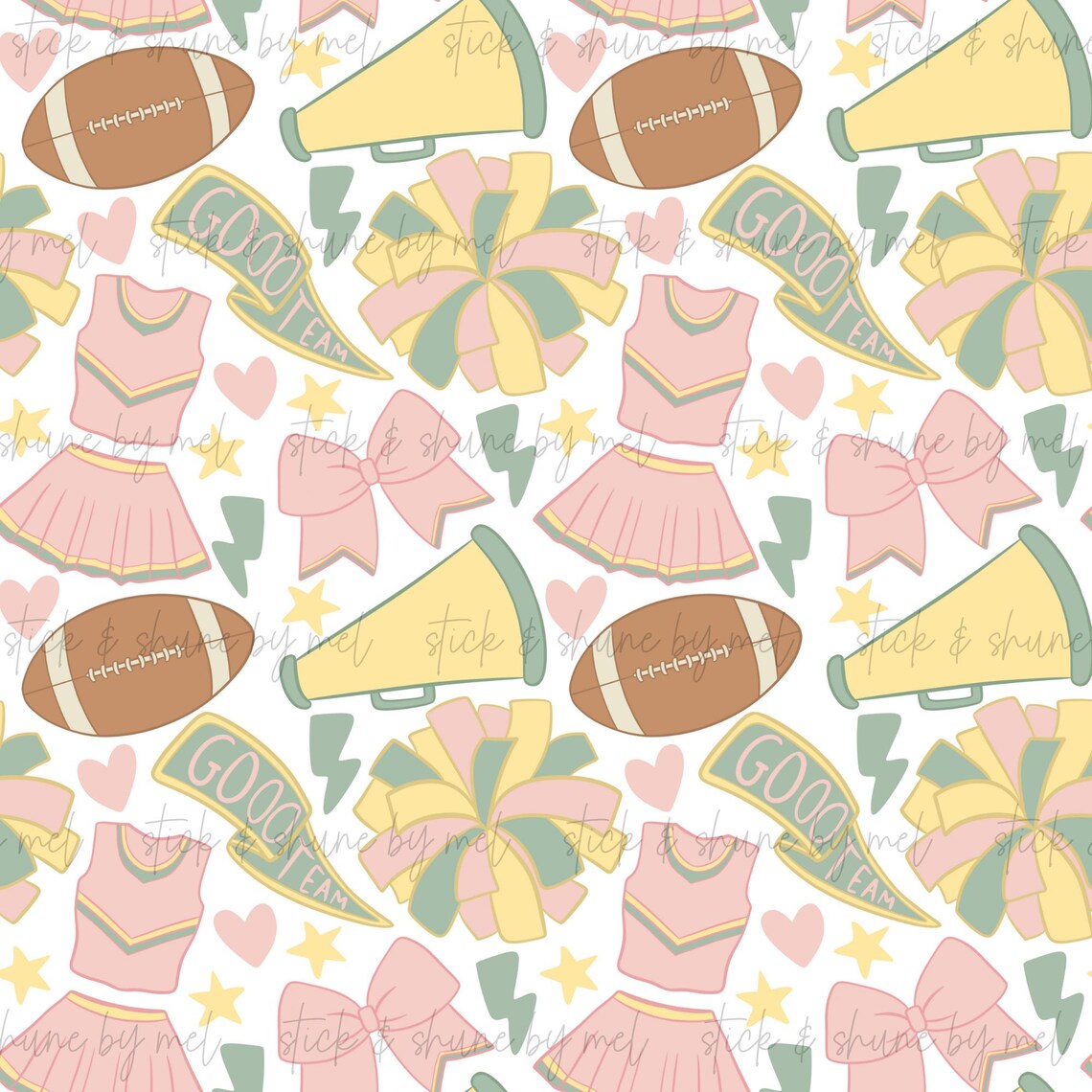 Hand-drawn Pastel Football Cheer Seamless Pattern | Cheerleading ...