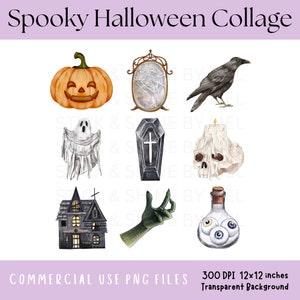 Diseño de sublimación PNG con patrón de collage de Halloween espeluznante de 3 x 3, clipart de calabaza linda espeluznante, diseño de poción de bruja fantasma gótica, PNG embrujado