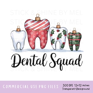 Dentista de Natal do Esquadrão Odontológico PNG, Design de Sublimação de Férias para Assistente Odontológico, Design de Clipart Engraçado de Enfeite de Natal em Aquarela