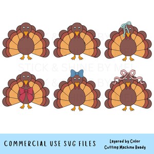 Perus de Ação de Graças Coquette com Laços Camadas SVG Máquina de Corte, Conjunto de Clipart de Peru Bonito com Fitas, Arquivo de Ação de Graças de Outono Feminino