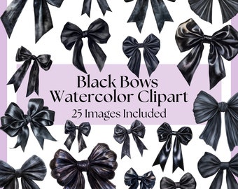 Black Bows Watercolor Clipart Bundle PNG Sublimation Designs, Coquette Bow, Game Day Bow File, Cute Girly Clipart Pack, Junk Journal Files