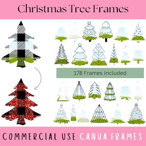 Mega paquete de marcos de lienzo para árboles de Navidad, 178 marcos para uso comercial incluidos, árbol geométrico bohemio a cuadros de moda, crea tu propio PNG