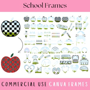 Schulthemed Canva Rahmen bearbeitbare Vorlagen, Lehrer Apfel, niedlicher Bleistift geteilter Monogrammrahmen, Erstellen Sie Ihre eigene PNG-Datei, Sublimationsdesign