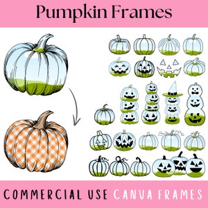 Kürbis Halloween Canva Rahmenvorlagen, Halloween Clipart, bearbeitbare, anpassbare Jack O Lantern Rahmen, erstellen Sie Ihre eigenen PNG, witchy Kürbisse