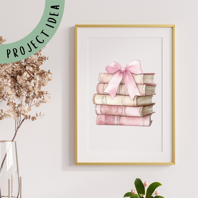 Coquette Pink Book Stack PNG: Bow, Book Lover Digital Download - Etsy