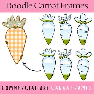 Doodle Carrot Canva Frames bearbeitbare Vorlage, Osterhasenkarotten handgezeichneter Stil, Preppy Cute Ostern Shirt Idee, erstellen Sie Ihre eigene PNG-Datei