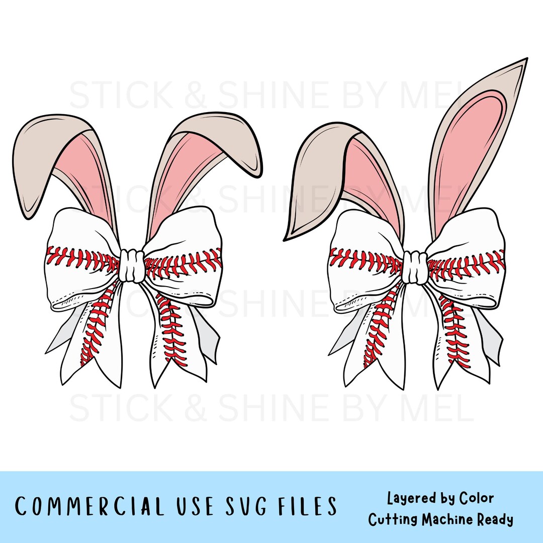 Bunny Ears Baseball Bow SVG: Easter Ribbon Clipart Cutting File - Etsy