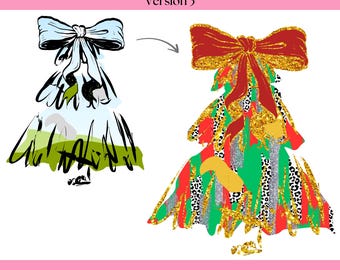 Coquette Christmas Tree Editable Canva Frame Template V. 3, A Christmas Coquette Bow File, Dalmatian Dot Glitter Trees, Create Your Own PNG