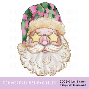 Pinselstrich-Weihnachtsmann mit Retro-Sternbrille PNG-Datei, unordentliche Pinselstriche Urlaub Sublimationsentwürfe, Gold Glitter Umriss Clipart