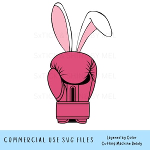 Archivo de máquina de corte SVG de guantes de boxeo con orejas de conejo de Pascua coquetas, lazo deportivo de boxeador preppy, lazo de Pascua pastel, vector de capas de Pascua