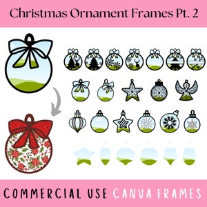 Weihnachtsschmuck Pt. 2 Canva Frame bearbeitbare Vorlage, benutzerdefinierte Kokette Monogramm Schneeflocke PNG, Baumschmuck Dekor, Erstellen Ihrer eigenen PNG-Datei