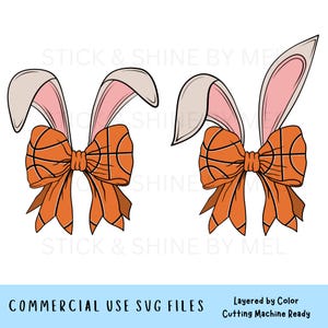 Kokette Hasenohren Basketball Ostern Bogen SVG Schneidemaschine-Datei, Ostern Basketball Ribbon Clipart, Basketball Mom, Osterhasenohren SVG