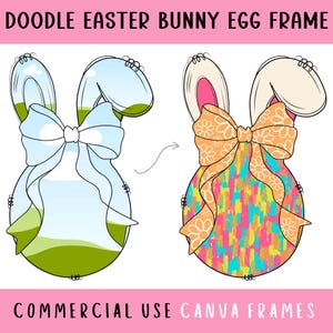 Plantilla editable de Canva con forma de huevo de conejito de Pascua, clipart de conejito de Pascua dibujado a mano, idea de camiseta elegante con huevo de Pascua, crea tu propio archivo PNG