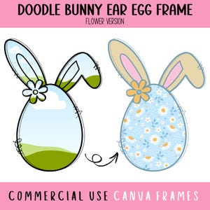 Doodle Osterhasenohren Blumenei Canva Rahmen bearbeitbare Vorlage, Kokette Osterhase Clipart, Osterblumen, Erstellen Ihrer eigenen PNG-Datei