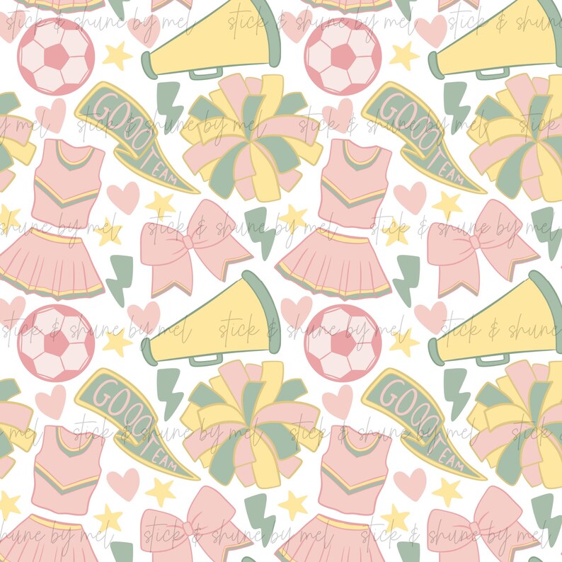 Yellow Cheer Pattern Hand-drawn Pastel Soccer Cheer Seamless Pattern | Cheerleading ...