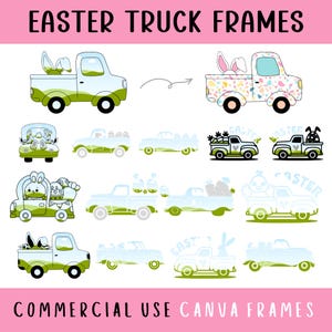 Camion de Pâques cadres canevas modèle modifiable, clipart voiture lapin de Pâques, idée de chemise de Pâques preppy carottes de Pâques, créer votre propre fichier PNG