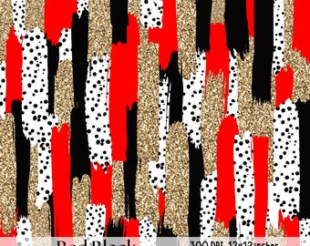 Red Black Gold Glitter Brushstroke Digital Paper (PNG)