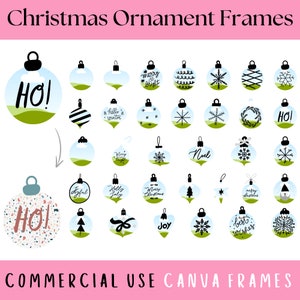 Weihnachtsverzierung Canva Rahmen bearbeitbare Vorlage, benutzerdefinierte Boho Minimalist Schneeflocke Santa, Baumverzierung Dekorrahmen, Erstellen Sie Ihre eigene PNG-Datei