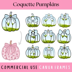 Kokette Kürbis Canva Rahmen bearbeitbare Vorlagen, Cutesy Halloween Clipart, Kokette Haarschleife Clipart-Datei, Girly Kürbisse, Machen Sie Ihr Eigenes PNG