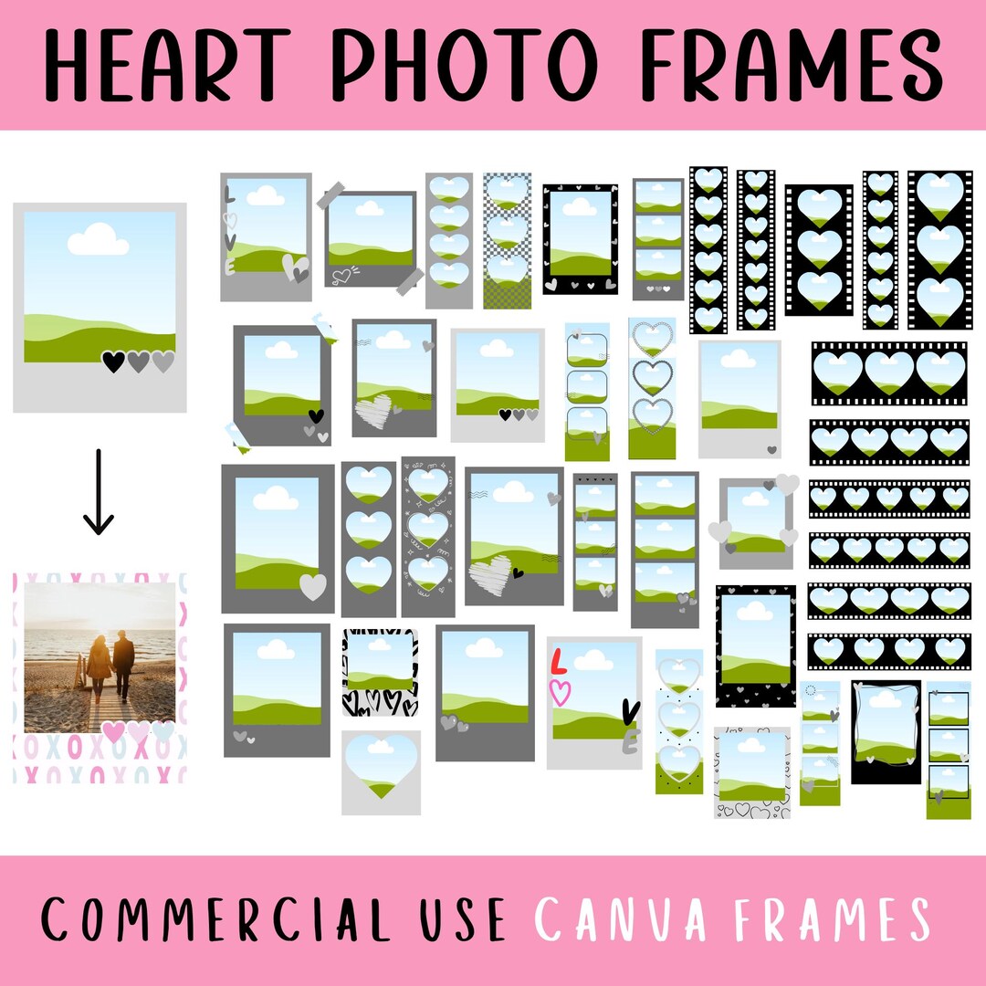 Heart Photo Canva Frames Bundle: Customizable Film Strip Templates ...
