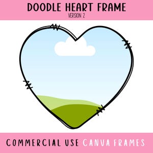 Doodle Herz Canva Rahmen bearbeitbare Vorlage, Adrettes handgezeichnetes Herz, Adrettes Herz digitaler Download, Valentinstag Herz, machen Sie Ihr eigenes PNG