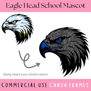Plantilla de marco de lienzo de mascota del equipo deportivo Eagle Head School Spirit, archivo de mascota universitaria personalizada, archivo de deportes Eagles, crea tu propio PNG
