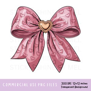 Lazo de corazón rosa para el día de San Valentín con archivo PNG de corazón dorado, clipart de lazo coqueto, diseños de sublimación de cinta de arte digital, PNG del día del amor