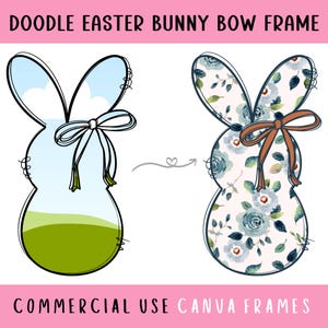 Doodle Osterhase Bogen Canva Frames bearbeitbare Vorlage, Osterei handgezeichneten Stil, Preppy Cute Ostern Shirt Idee, erstellen Sie Ihre eigene PNG-Datei