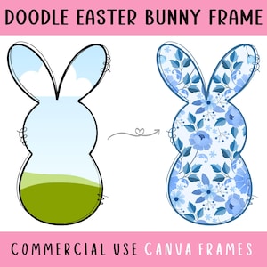 Doodle Osterhase Canva Frames bearbeitbare Vorlage, Osterei handgezeichneten Stil, Preppy Cute Easter Shirt Idee, erstellen Sie Ihre eigene PNG-Datei
