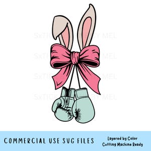 Kokette Osterhasenohren Boxhandschuhe Bogen SVG-Schneidemaschine-Datei, Preppy Boxer Sport Band, Pastell Ostern Bogen, Ostern geschichtet Vektor