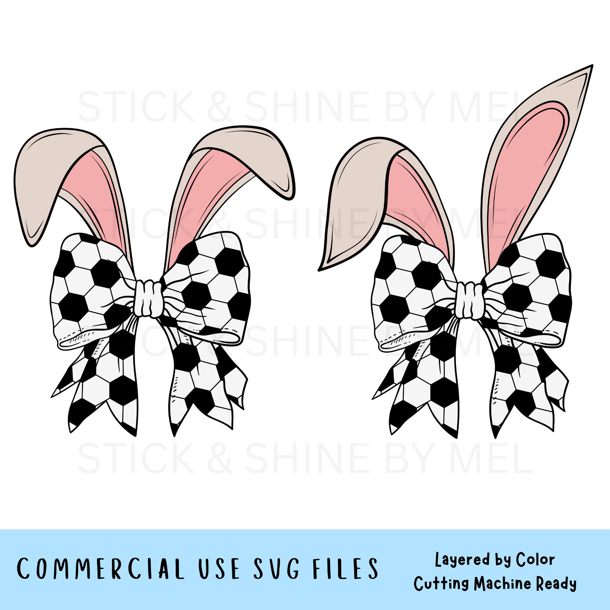 Coquette Bunny Ears Soccer Easter Bow SVG Cutting Machine File, Easter Soccer Ribbon Clipart, Football Mom, Easter Bunny Ears SVG