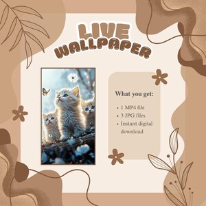4K Anime Kitten Live Wallpaper for Android & iOS – Cute Springtime Animated Phone Background | Fluffy Cat Digital Download