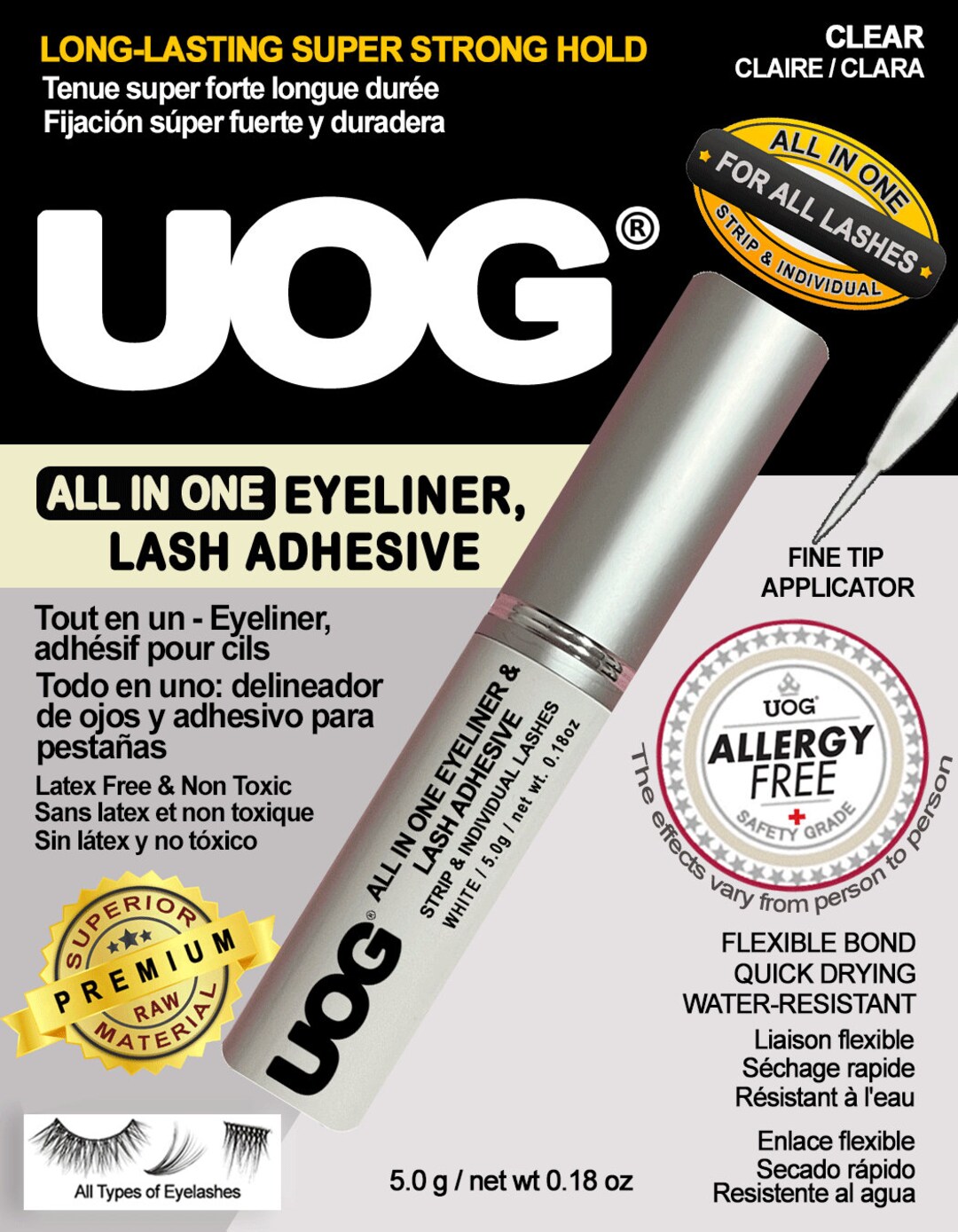 UOG Eyelash Adhesive Glue. Super Strong Hold for up to 5 Days. Allergy
