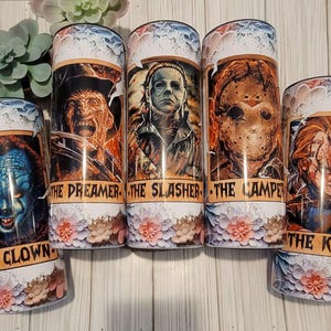 Horror Halloween Tumbler / Scary Movie Halloween Tumbler / Horror Cup / Horror Tarot Card Tumbler / Personalized Horror Tumbler / Horror Cup