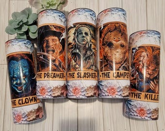 Horror Halloween Tumbler / Scary Movie Halloween Tumbler / Horror Cup / Horror Tarot Card Tumbler / Personalized Horror Tumbler / Horror Cup