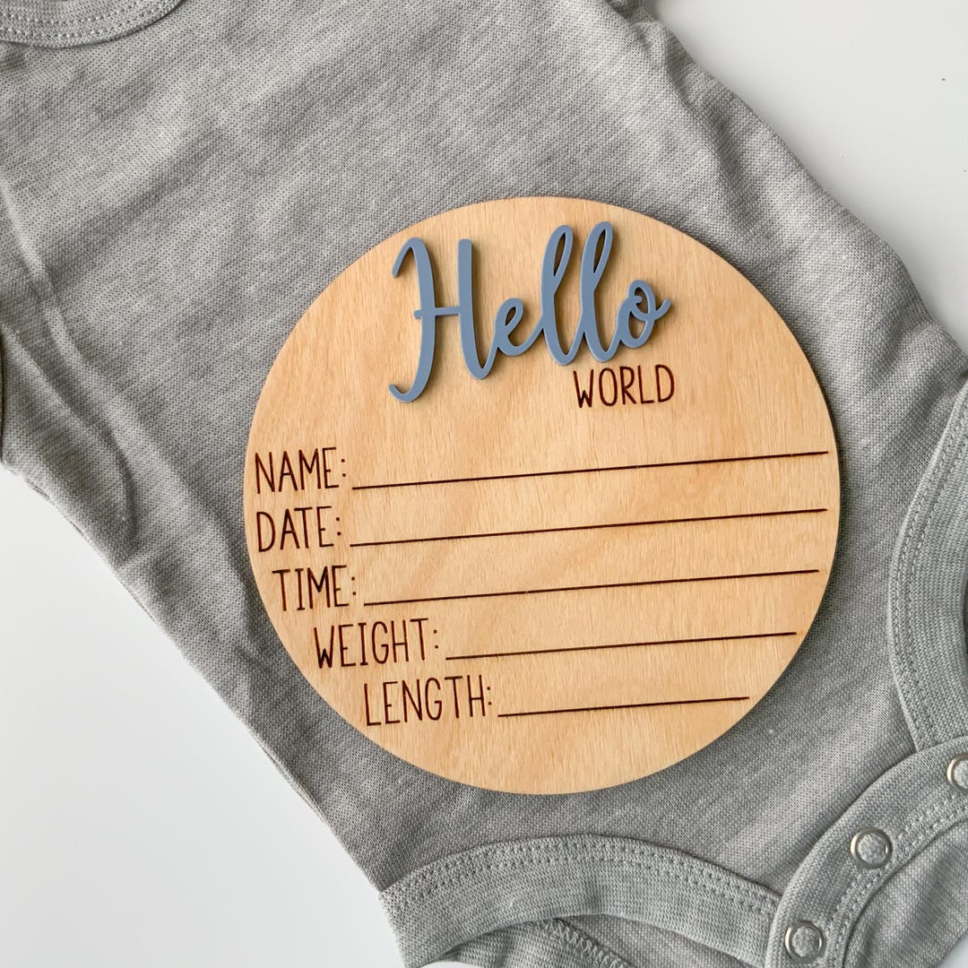 Wooden Baby Birth Announcement Sign - Hello World Name Announcement ...