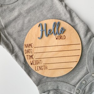 Baby Geburtsankündigungsschild - Hello World Namensanzeigeschild - Krankenhausnamenschild - Geburtsstaffelnschild - Babyankunftsschild