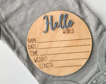 Baby Geburtsankündigung Holzschild | Hello World Krankenhaus Neugeborene Name Stats Andenken Geschenk
