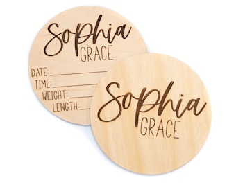 Doubled Sided Baby Birth Announcement Sign, Personalized Baby Name Sign for hospital, Newborn Wooden Photo Prop, Hospital Announcement Sign