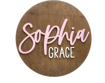 Personalized Nursery Name Sign, Wooden Baby Name Sign for Nursery, Round Above Crib Sign, Custom Kids Room Name Sign, 3D Nursery Wall Decor