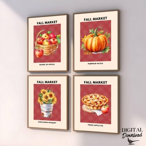 Set of 4 &#39;Fall Market&#39; Printables | Fall Wall Decor | Autumn Wall Art | Instant Download