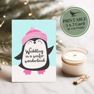 Afdrukbare pinguïnkerstkaart | Afdrukbare kaart Winter Wonderland | Afdrukbare kerstkaart en envelop | Digitale download