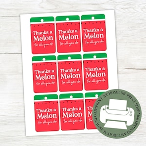 Étiquettes imprimables « Thanks a Melon » | Étiquettes-cadeaux de remerciement | Étiquettes-cadeaux de remerciement |  Téléchargement numérique