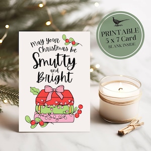 Cartão de Natal Smutty & Bright | Cartão imprimível Smut Book Lover | Cartão de Natal e envelope imprimíveis | Download digital