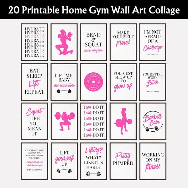 Home Gym Printable Wall Art Bundle | Women's Weightlifting | Motivational Poster | Girly Gym Wall Art Collage