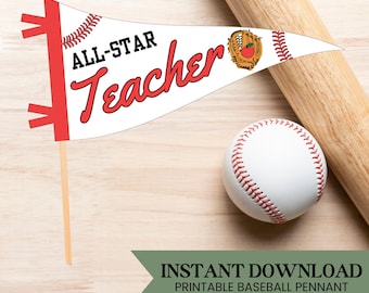 Printable 'All-Star Teacher' Pennant Flag | Baseball Themed Printable Pennant | Teacher Gift | Teacher Appreciation |  Instant Download
