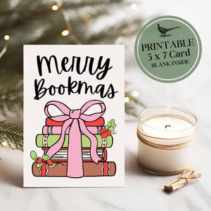 Afdrukbare kerstkaart 'Merry Bookmas' | Afdrukbare kerstkaart Book Lover |  Bookmas | Digitale download