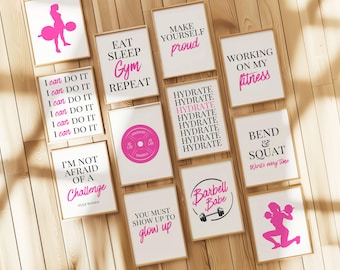 20 Home Gym Printable Posters | Women's Weightlifting | Motivational Poster | Girly Gym Wall Art Collage