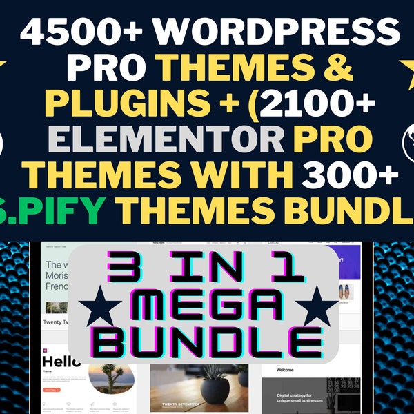 3 IN 1: 4500+ Mega Wordpress theme, Wordpress Themes Bundle,Web development,plugins,Wordpress, Elementor Templates,instant download,Themes